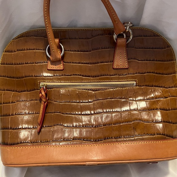 Dooney & Bourke Croc Embossed Leather Satchel Shoulder Bag Honey Tan - Picture 3 of 8